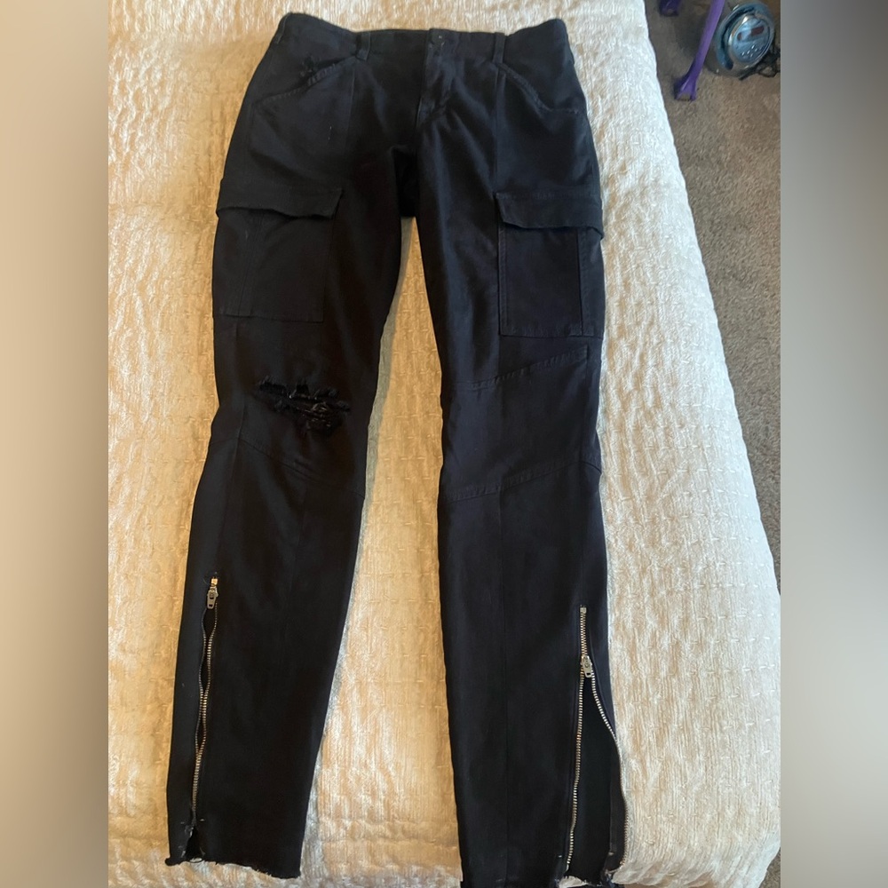 J Brand Black Cargo Pants with Zipper Details size 27
